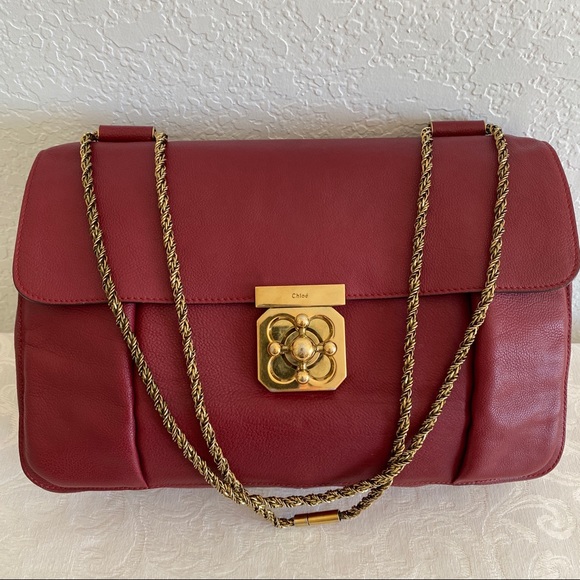 Chloé Elsie Burgundy Leather chain strap Shoulder Bag